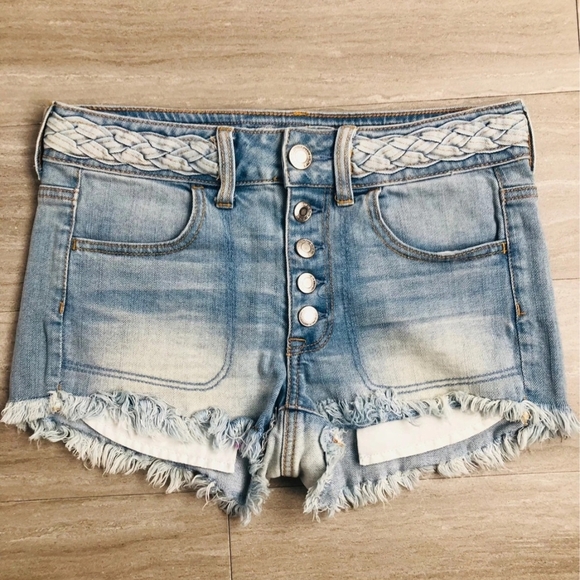 American Eagle Outfitters Pants - American Eagle Outfitters Light Blue Braided Waist Denim Shorts